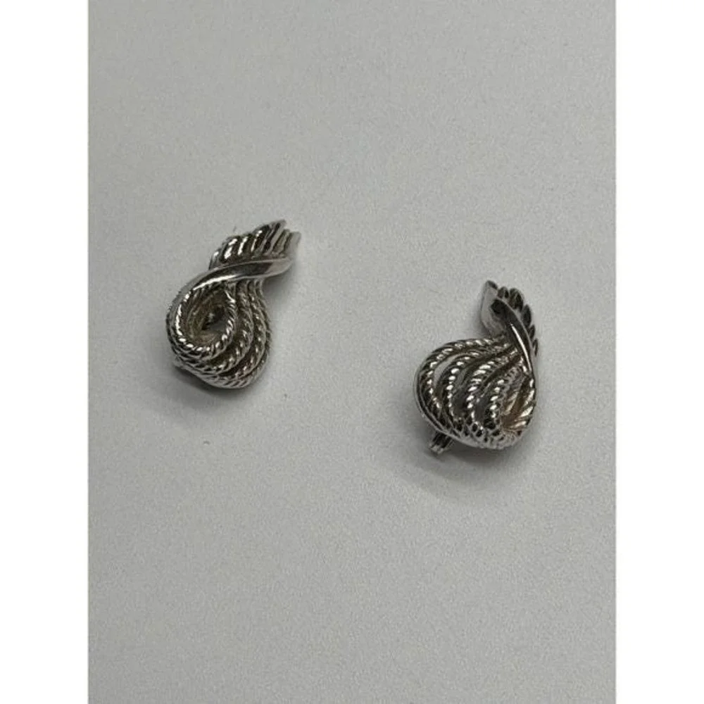 Monet Silver Tone Twisted Rope Clip‎ On Earrings Vintage Dangle Earrings